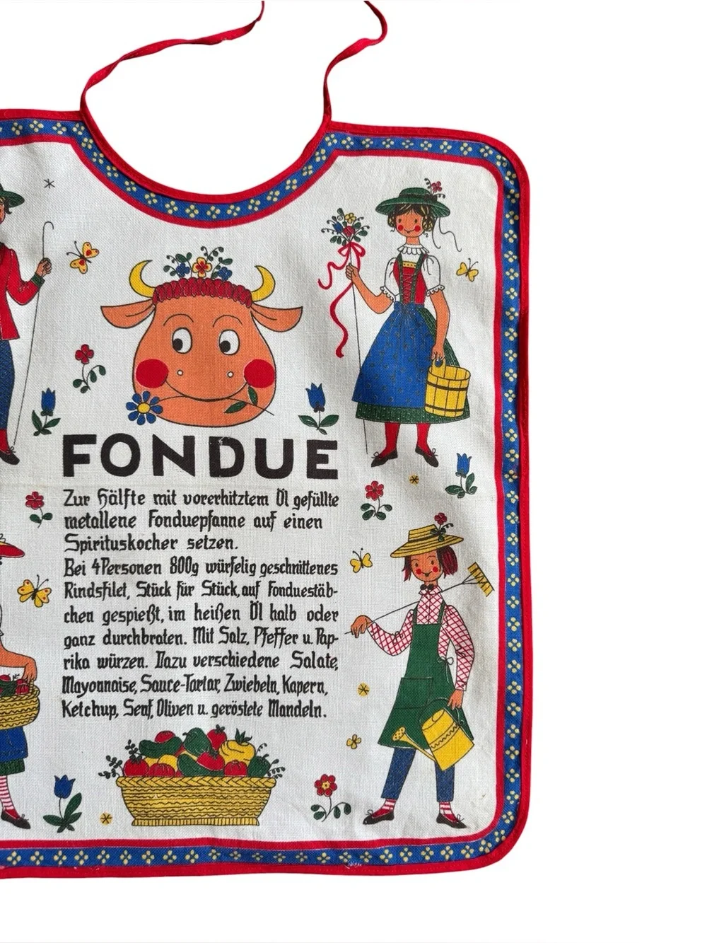 Vintage Kolf Baby Bib Scandinavian / Austrian Design With Fondue Recipe Linen